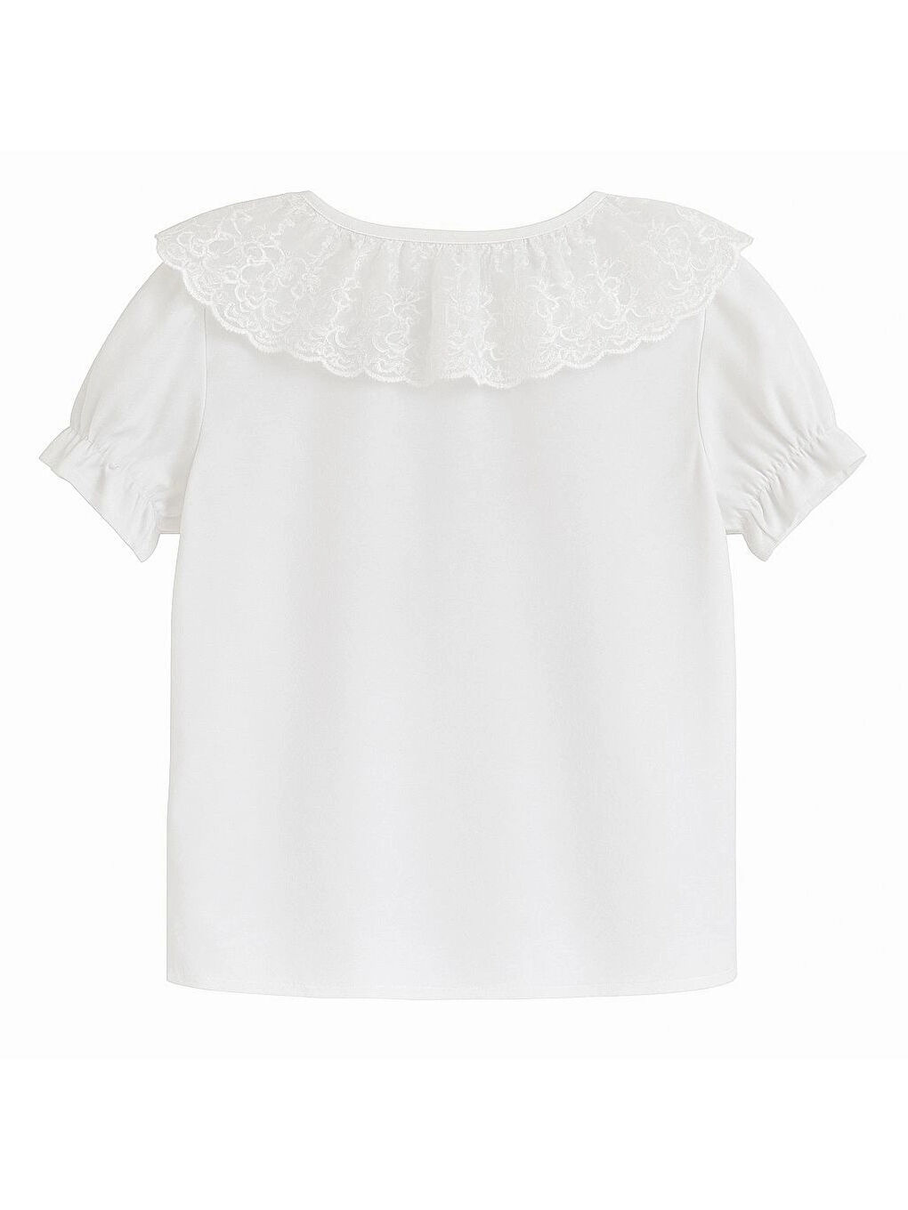 Beyaz Kısa Kol Düz Kız Çocuk Gömlek 6995-1