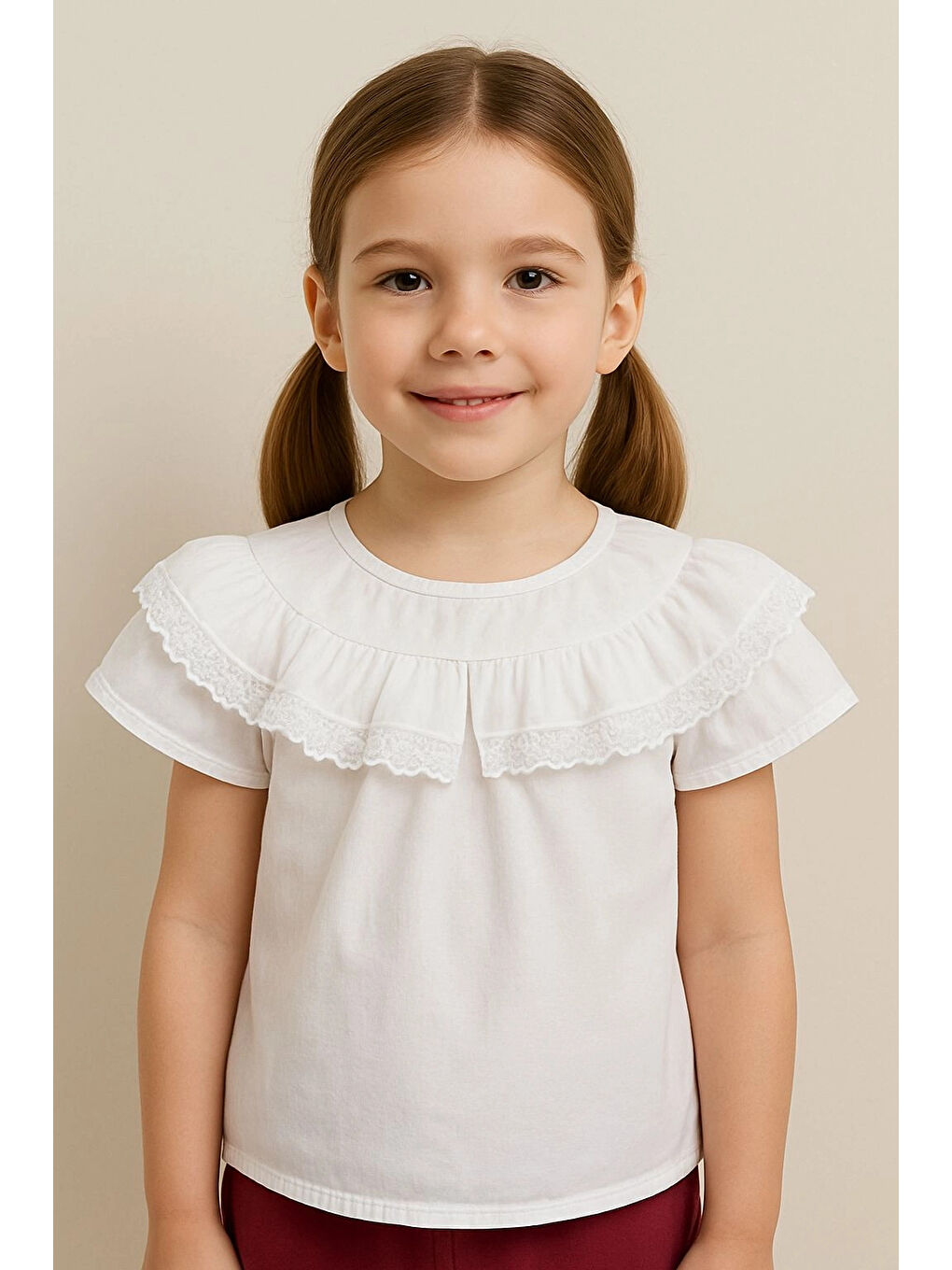 Beyaz Kısa Kol Düz Kız Çocuk Gömlek 6994