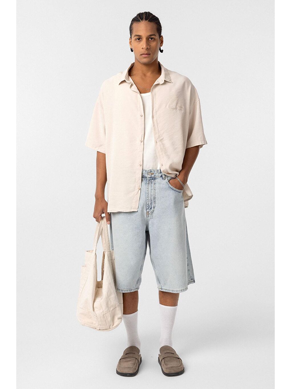 Arka Baskılı Oversize Gömlek Bej