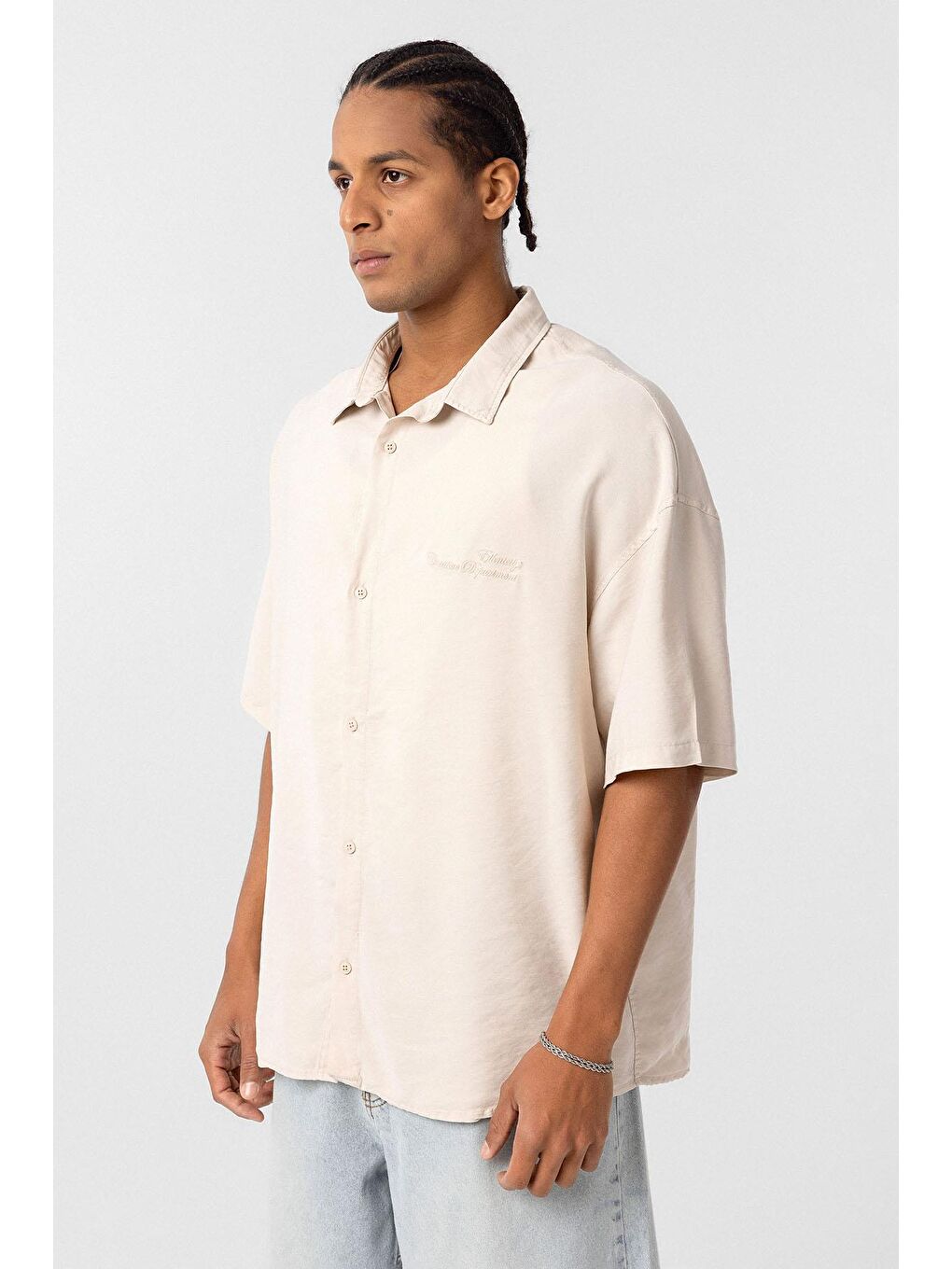 Arka Baskılı Oversize Gömlek Bej-3