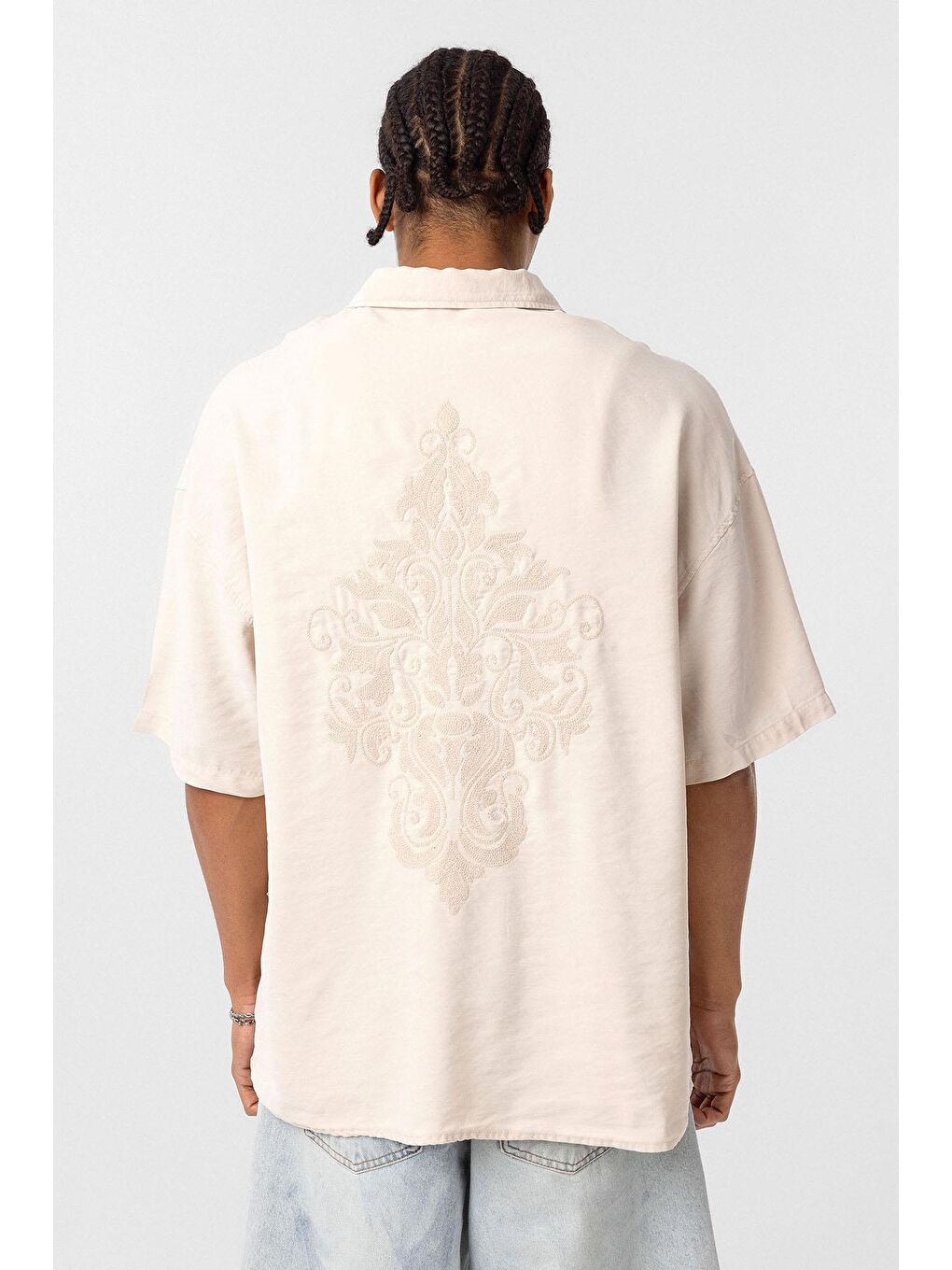 Arka Baskılı Oversize Gömlek Bej-4