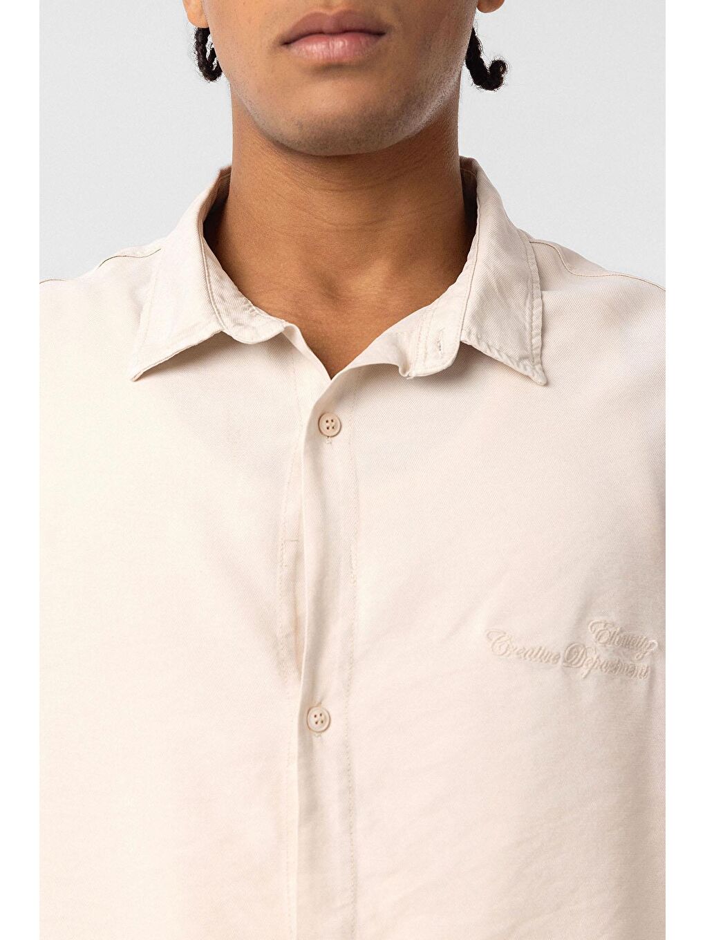 Arka Baskılı Oversize Gömlek Bej-5