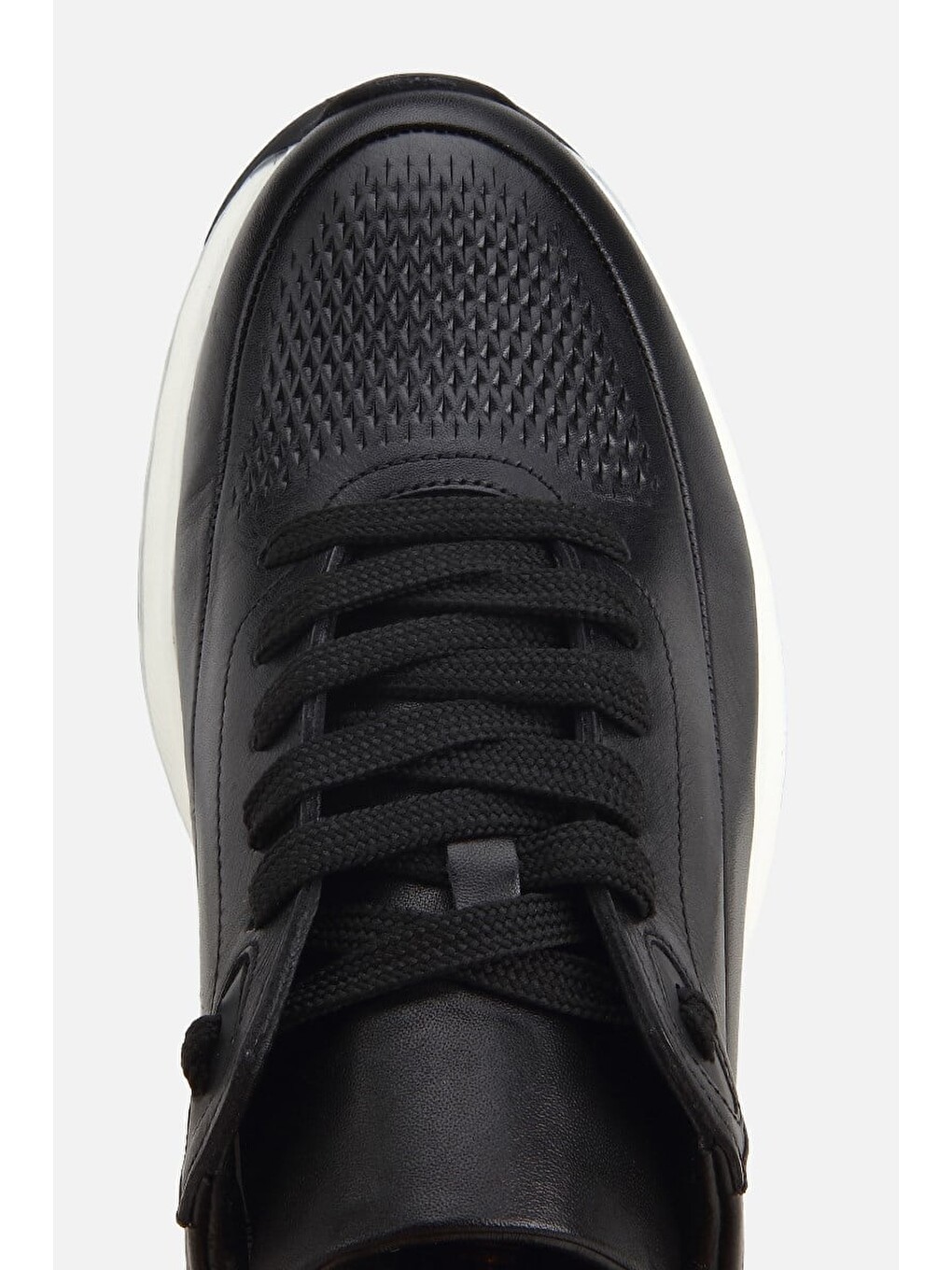 Erkek Siyah Deri Kontrast Tabanlı Bağcıklı Sneaker-4