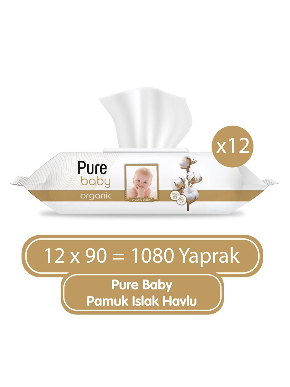 Pure Baby Renksiz Organik Pamuklu Islak Havlu 12×90 (1080 Yaprak)