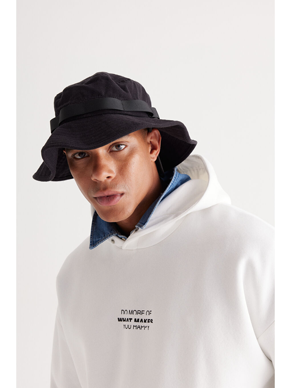 Erkek Beyaz Oversize Fit Bol Kesim Kapüşonlu İçi Polarlı Pamuklu Sweatshirt-5