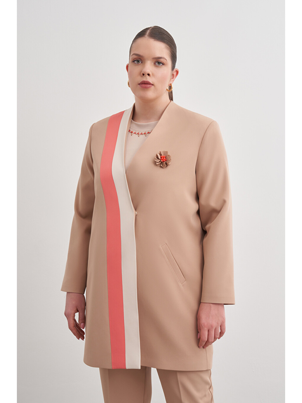 Kahverengi Camel Renkli Garni Detaylı Kap-2