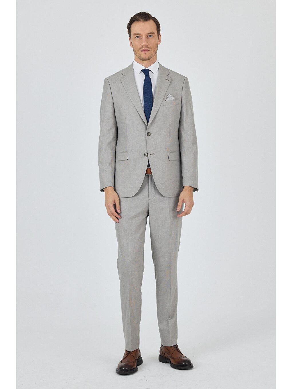 Açık Bej Mono Yaka Astarlı Çift Yırtmaç Esnek 6 Drop Comfort Fit Classic Takım Elbise 1001250161-1