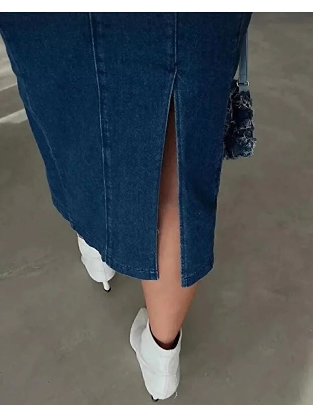 İndigo Kadın Koyu Mavi Denim Askılı Midi Elbise – Jean Kalem Elbise-2
