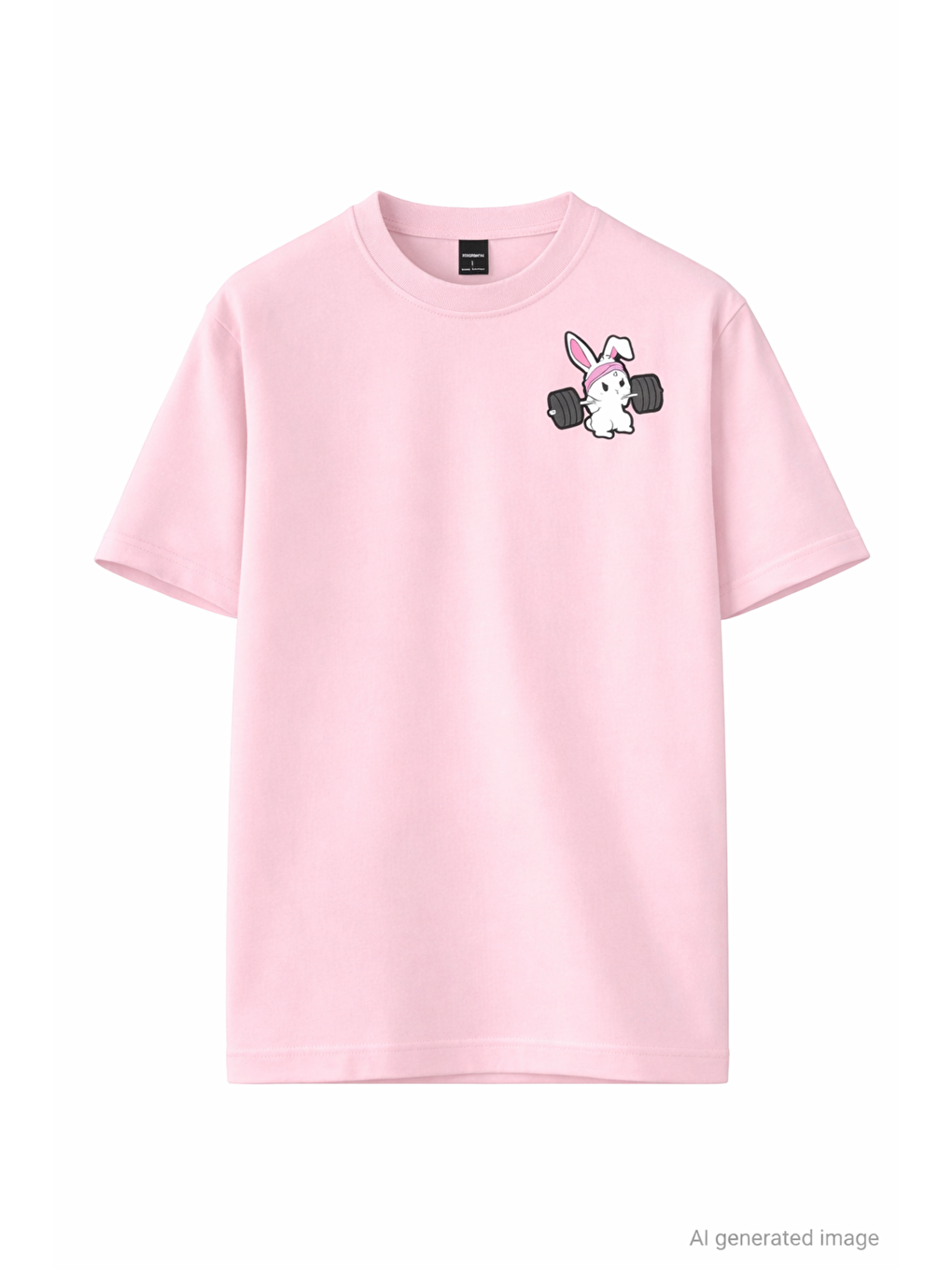 Pembe Gym Bunny - Halter Kaldıran Tavşan Baskılı Unisex Oversize Pamuklu Tişört