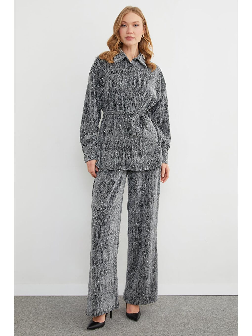 Gri Fullamodest Beli Kemerli Taşlı Simli 2 Li Takım-3