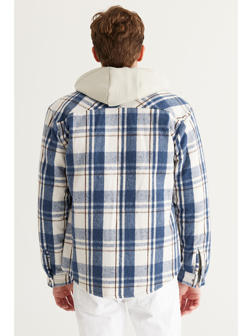 Erkek Lacivert Standart Fit Normal Kesim Klasik Yaka Kareli Gömlek Ceket-7