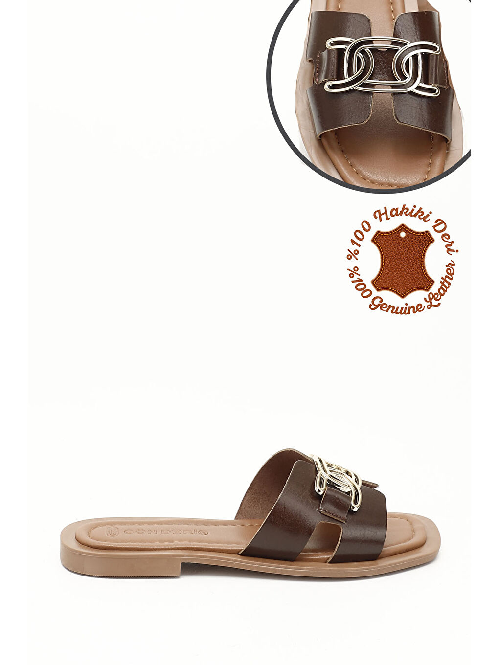 Kahverengi Kadın ÇİKOLATA KAHVE Tokalı Hakiki Deri Terlik-2