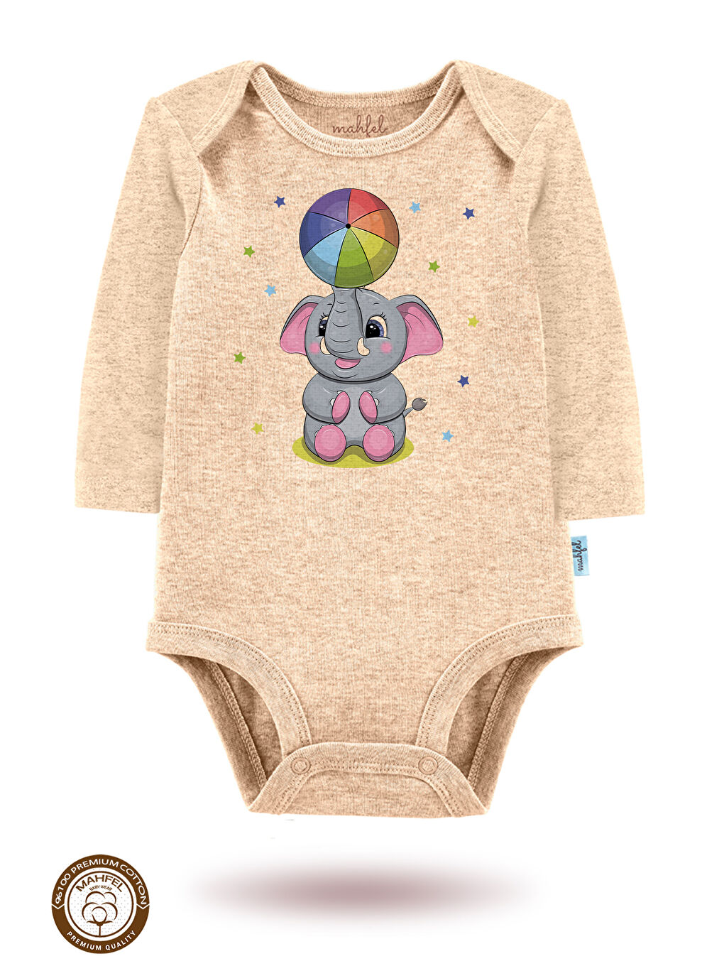 Bej 3 lü  100 Pamuklu Organik Baskılı Çıtçıtlı Bebek Body Zıbın-2