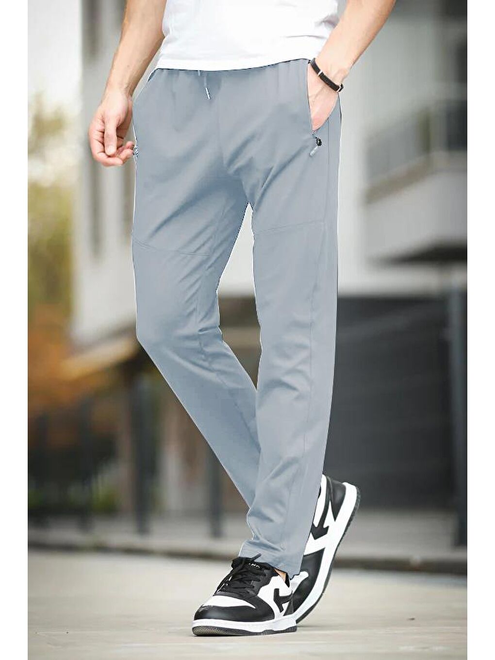 Gri Fico Dalgıç Scuba Kumaş Slim Fit Dikiş Detaylı Düz Paça Eşofman Altı