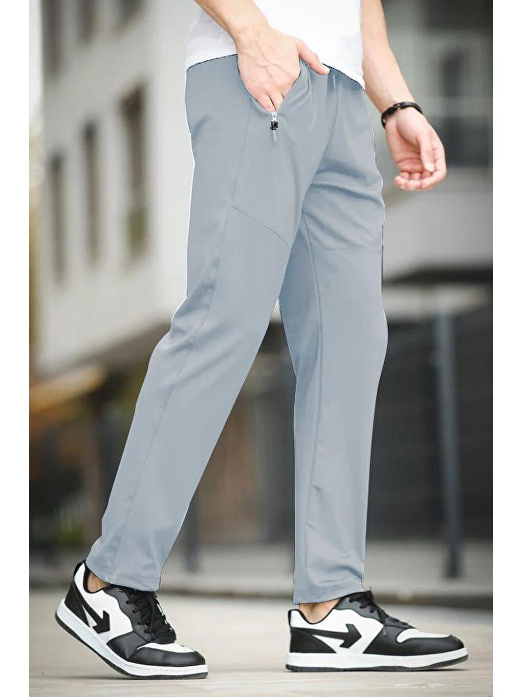 Gri Fico Dalgıç Scuba Kumaş Slim Fit Dikiş Detaylı Düz Paça Eşofman Altı-1