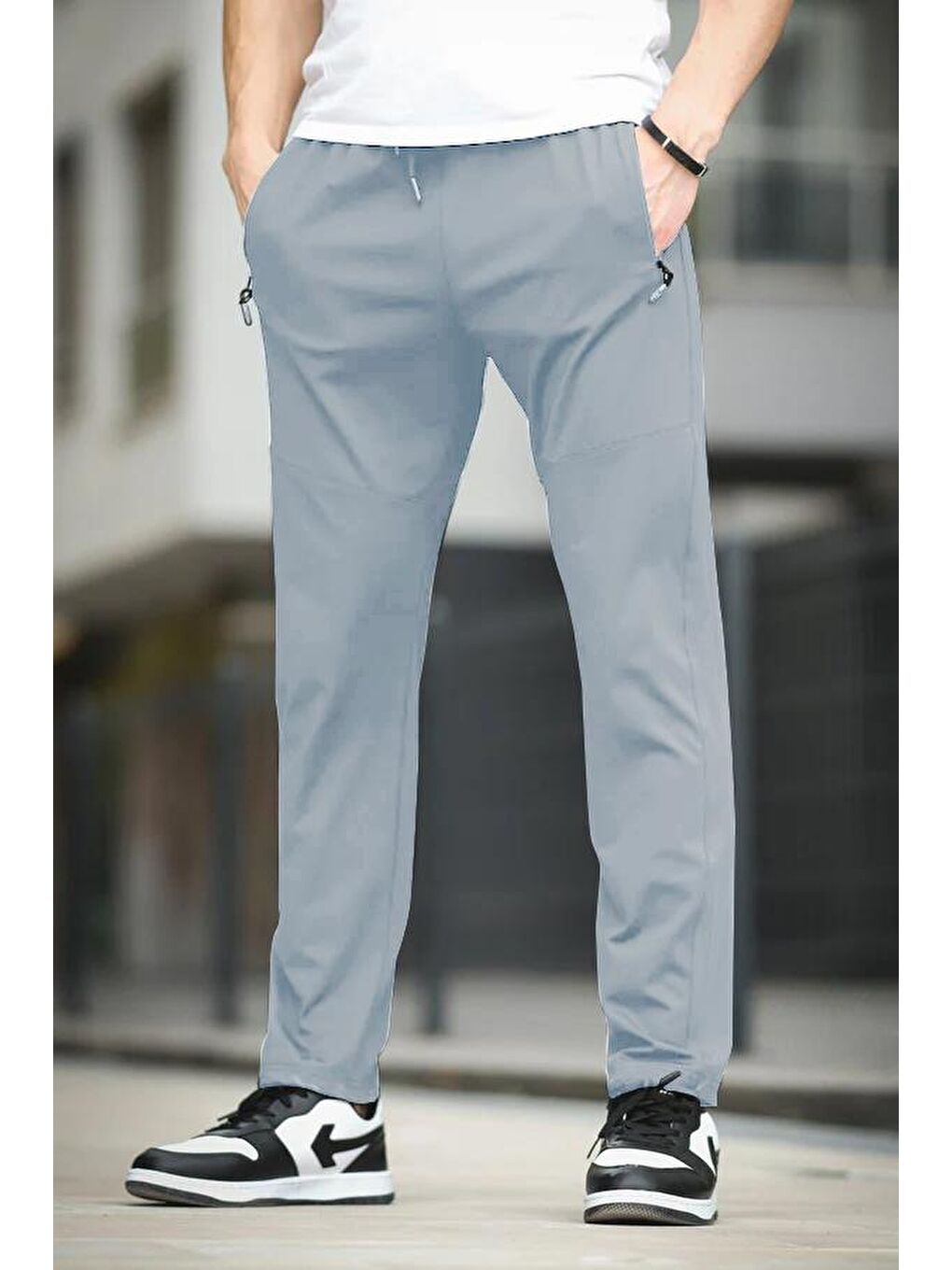 Gri Fico Dalgıç Scuba Kumaş Slim Fit Dikiş Detaylı Düz Paça Eşofman Altı-2