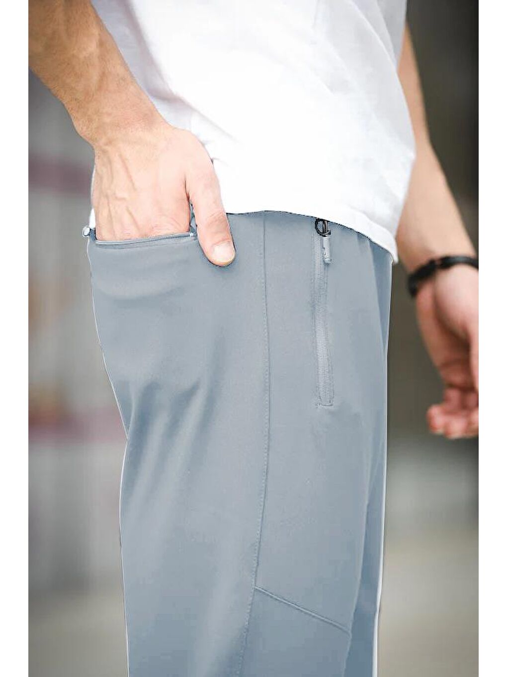 Gri Fico Dalgıç Scuba Kumaş Slim Fit Dikiş Detaylı Düz Paça Eşofman Altı-3