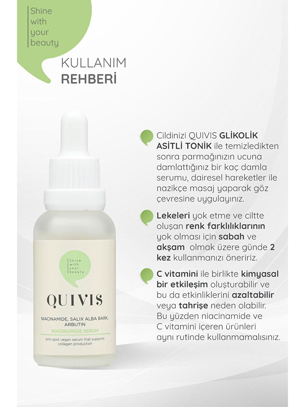 quivis Renksiz 3’lü Cilt Bakım Seti- Glikolik Asit Tonik 200ml - Hyaluronik Serum 30ml ve Niacinamide Serum 30ml - 1