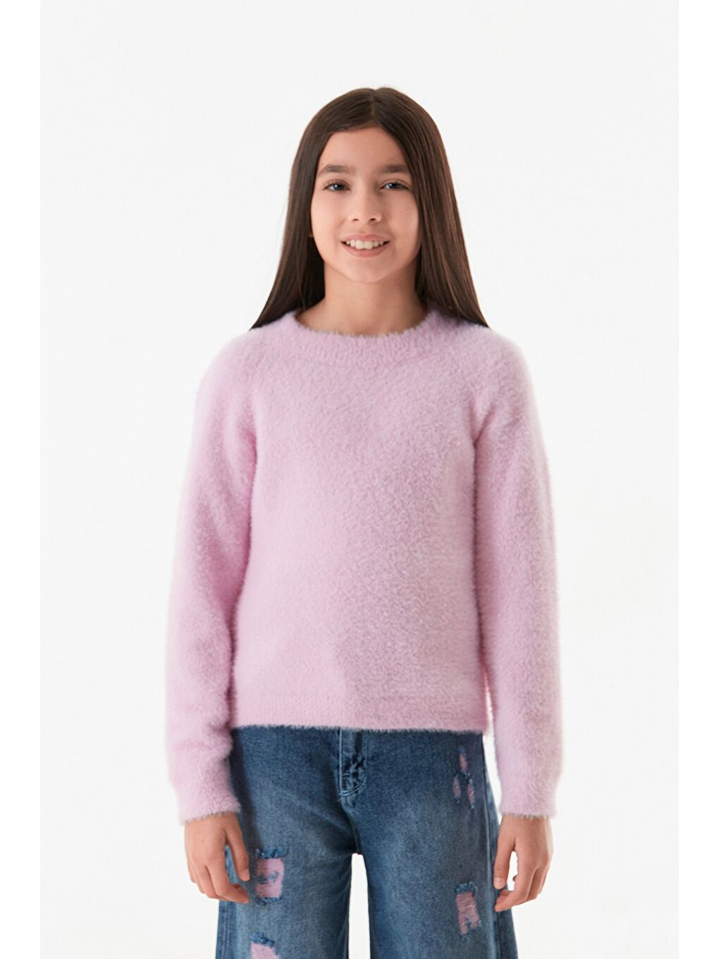 Pembe Sakallı Bisiklet Yaka Kız Çocuk Kazak