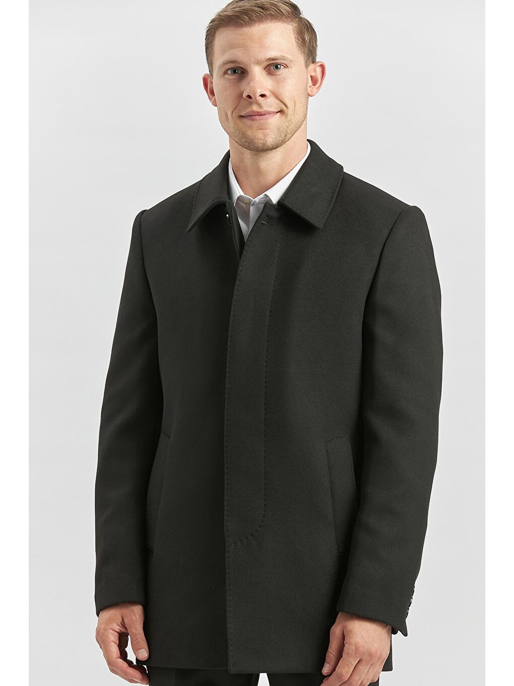 Siyah Kaşe Bebe Yaka Kapitoneli Astar Comfort Fit Rahat Kesim Klasik Kaban 1008245161