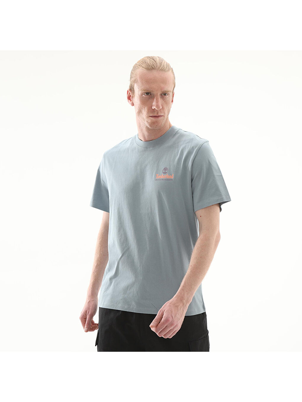 Illustrated Tree Logo Back Graphic Erkek Gri Yuvarlak Yaka Tişört-1