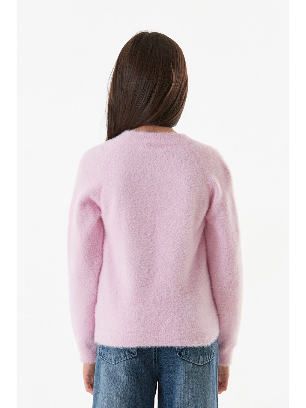 Pembe Sakallı Bisiklet Yaka Kız Çocuk Kazak-2