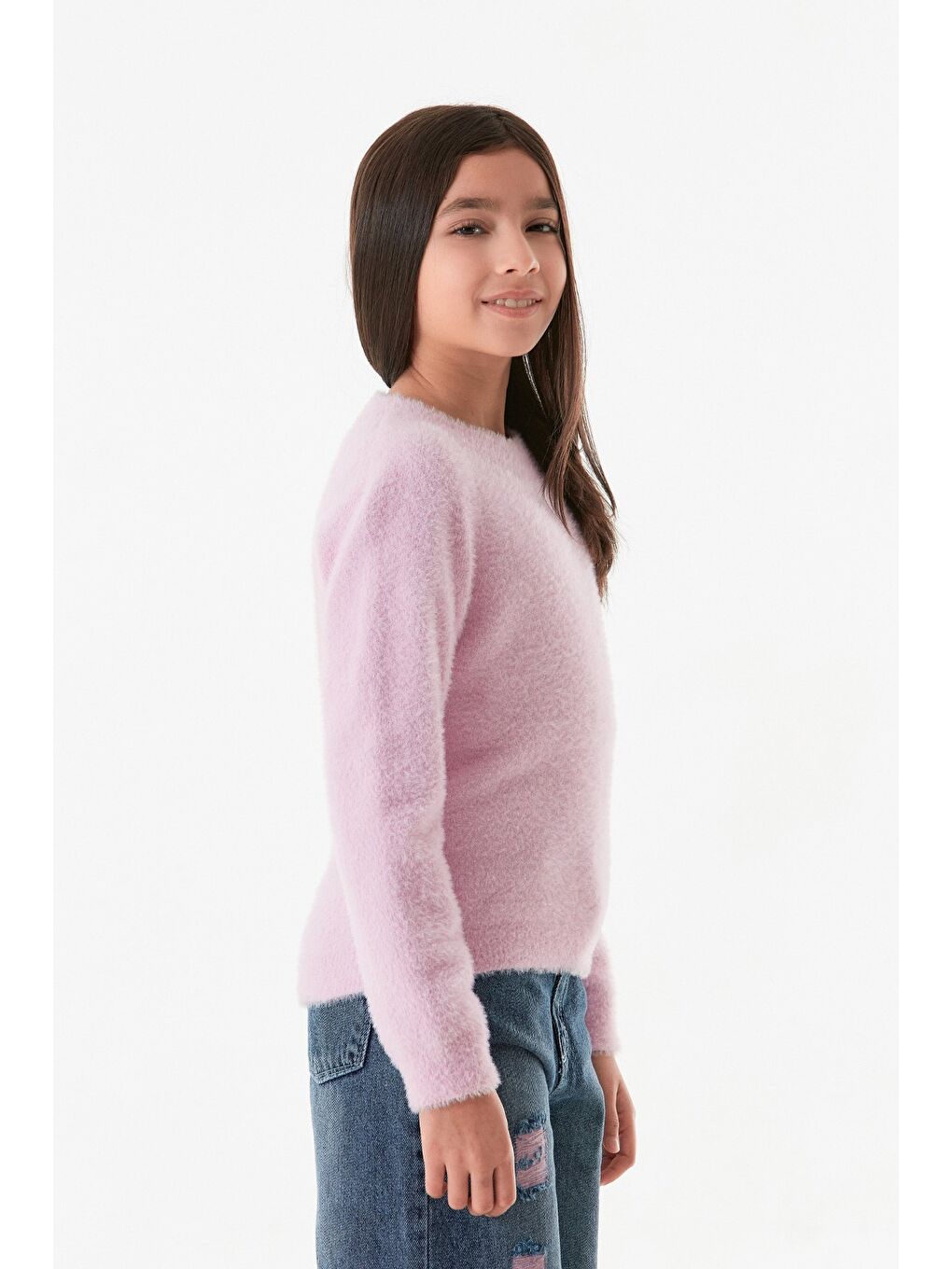 Pembe Sakallı Bisiklet Yaka Kız Çocuk Kazak-3