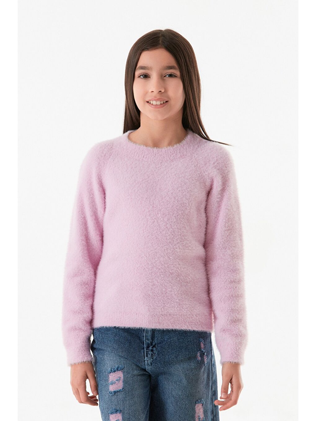 Pembe Sakallı Bisiklet Yaka Kız Çocuk Kazak-4