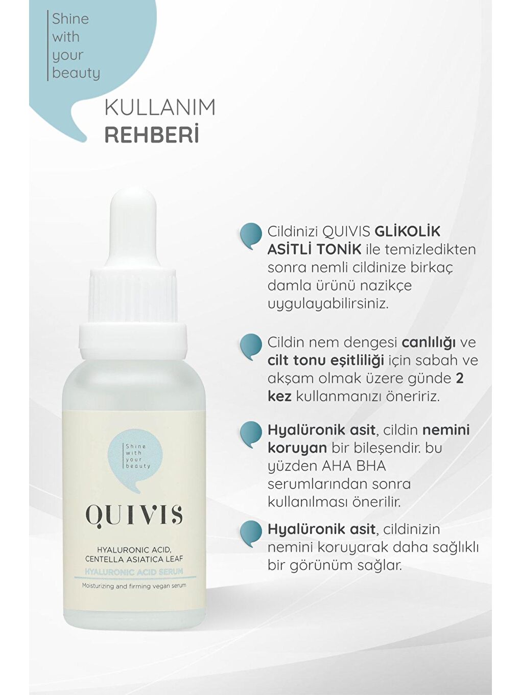 quivis Renksiz 3’lü Cilt Bakım Seti- Glikolik Asit Tonik 200ml - Hyaluronik Serum 30ml ve Niacinamide Serum 30ml - 3