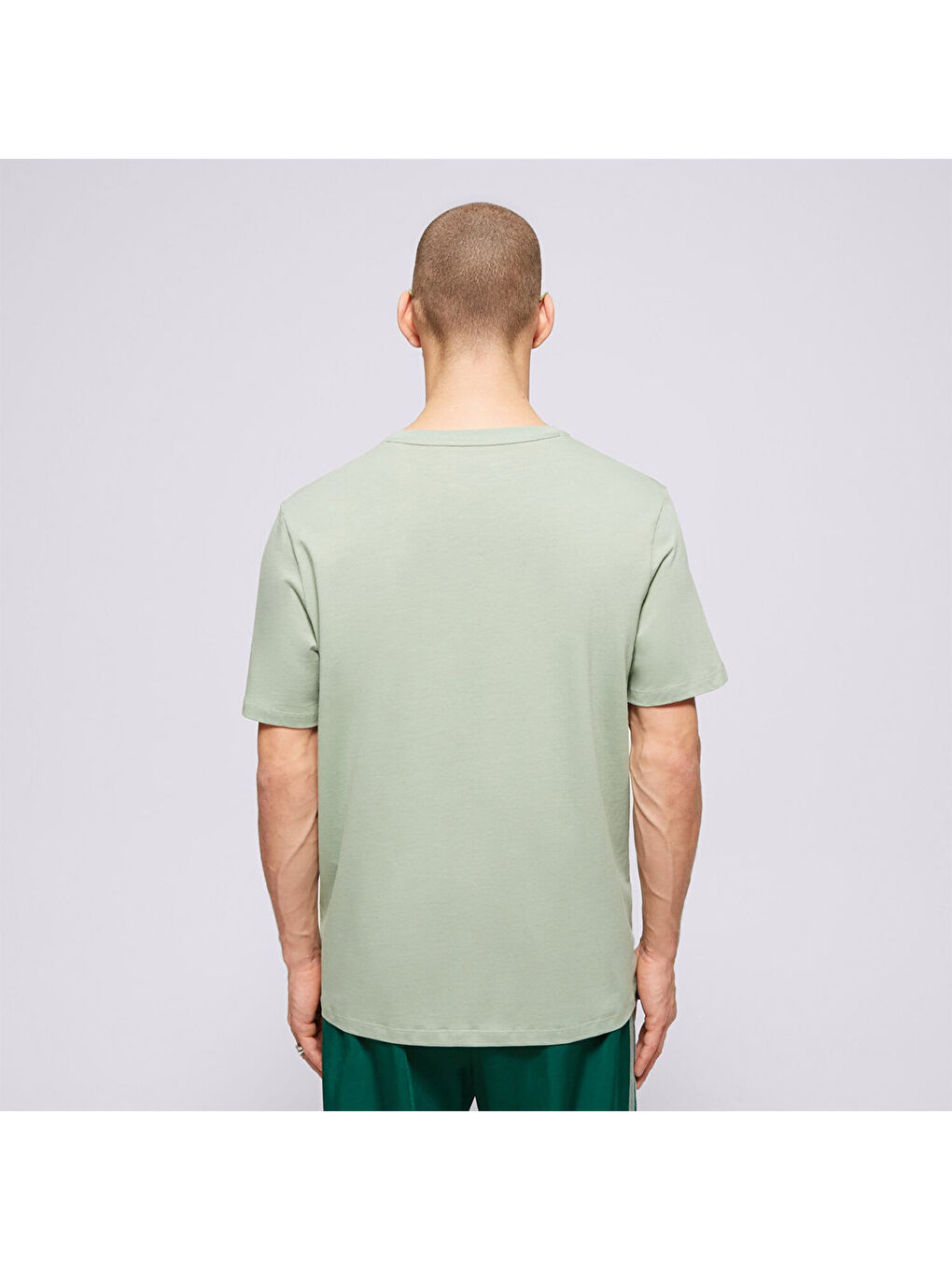 Woven Badge Erkek Yeşil Yuvarlak Yaka Tişört-2