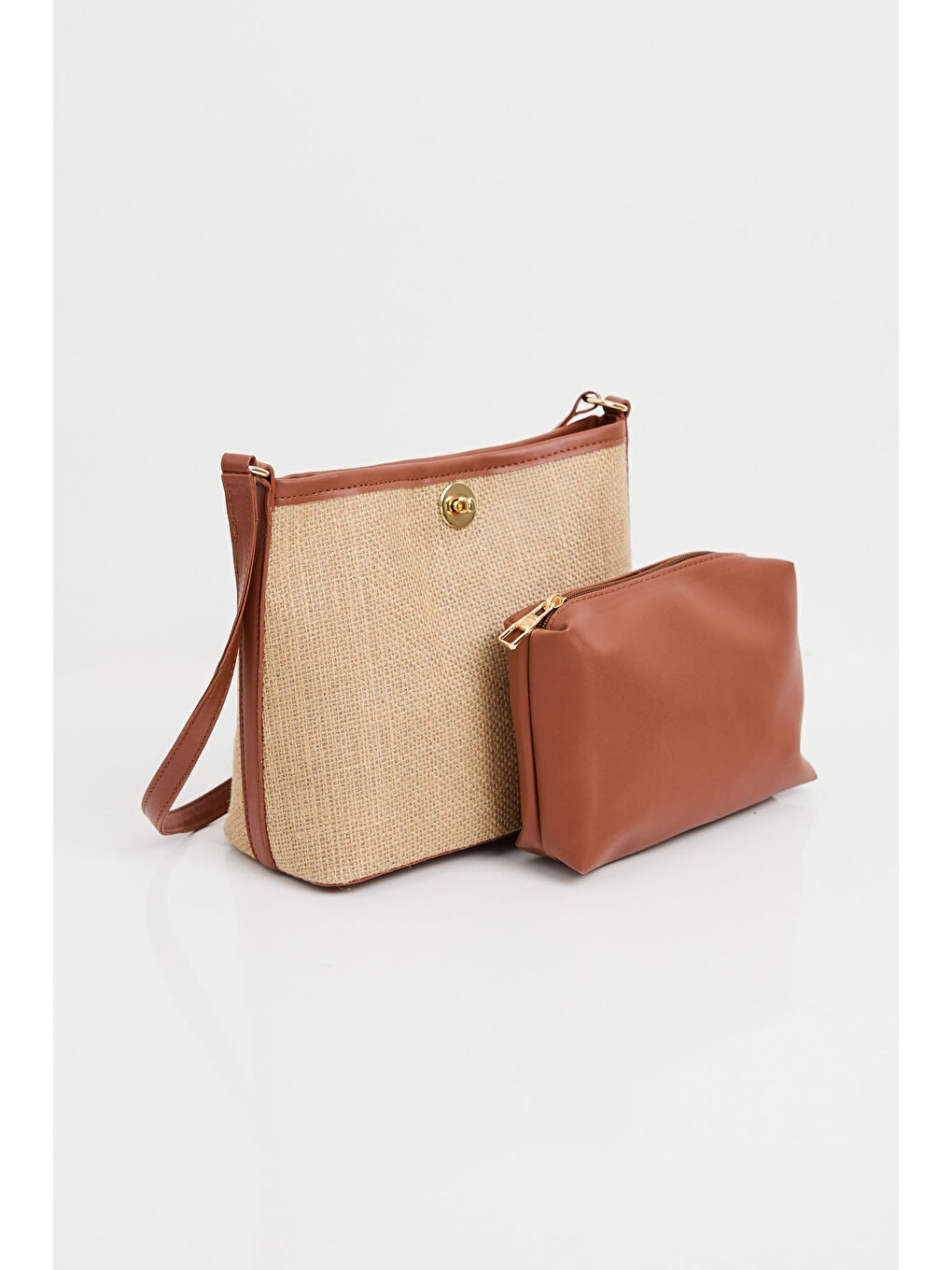 Kahverengi 010174 Yavrulu Hasır Omuz Çantası - Taba-1