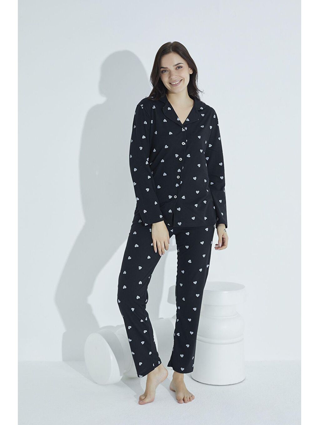 Siyah Düğmeli Pijama Takim 952 -1-1