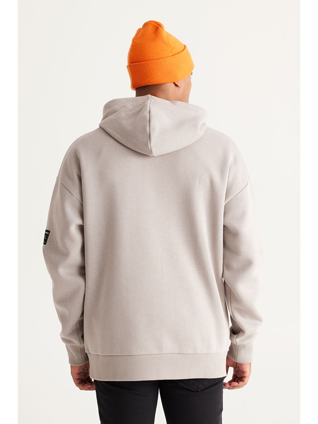 Erkek Açık Gri Oversize Fit Bol Kesim Kapüşonlu İçi Polarlı Pamuklu Sweatshirt-4