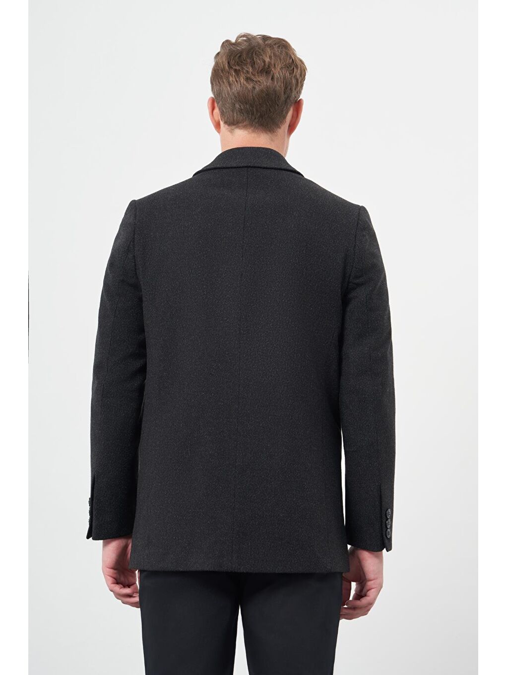 Siyah Kaşe Bebe Yaka Düz Yırtmaçsız Sırt Kapitoneli Astar Comfort Fit Classic Kaban 1008245153-4