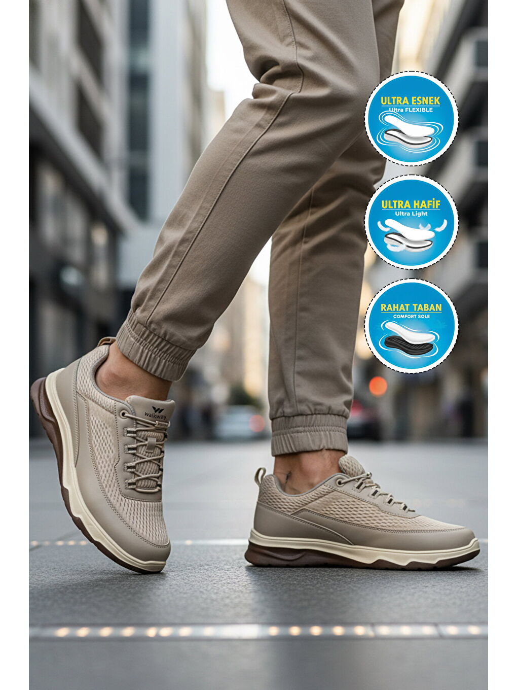 Bej Vizon Fileli Hafif Esnek Hava Alabilen Erkek Spor Ayakkabı Elvara M-2