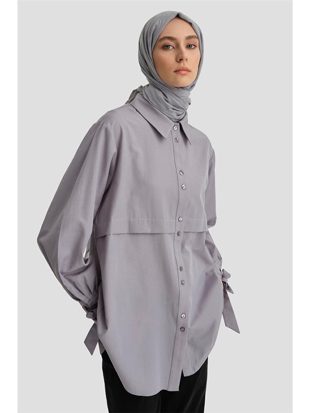 Kol Detaylı Gömlek 23K3441 Koyu Gri