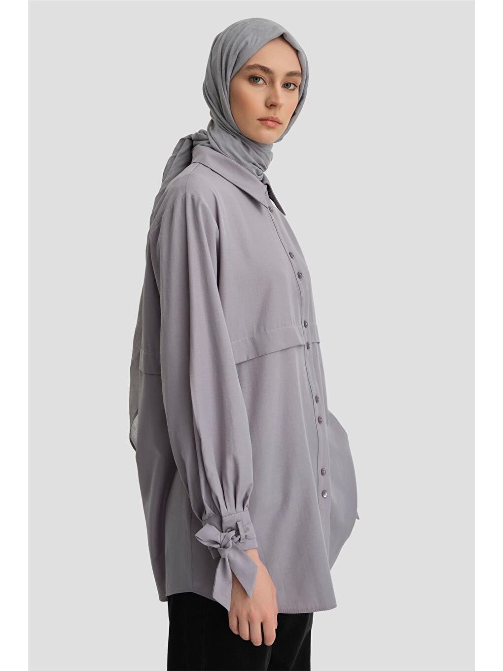 Kol Detaylı Gömlek 23K3441 Koyu Gri-3