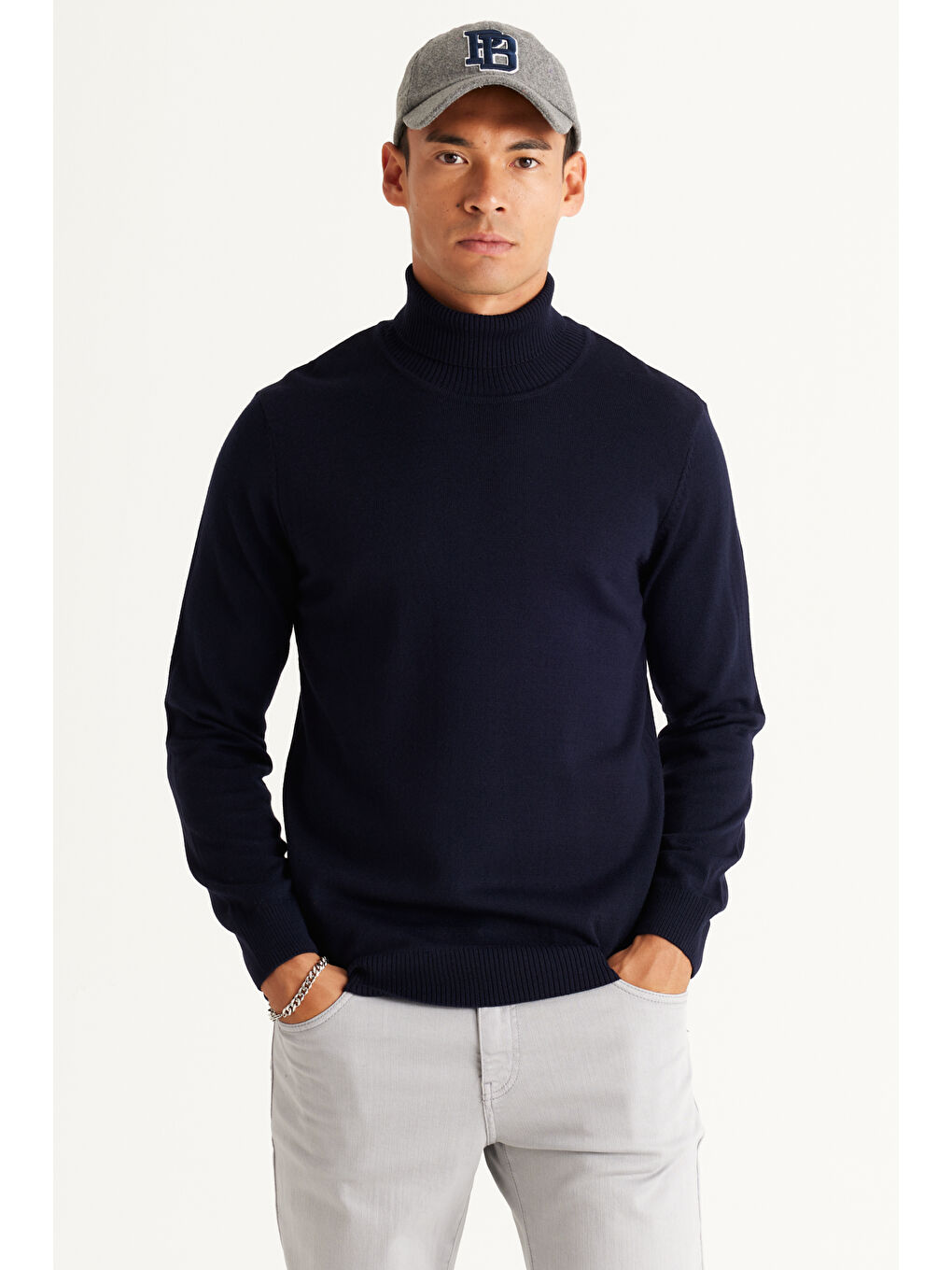 Erkek Lacivert Standart Fit Tüylenme Yapmayan Tam Balıkçı Yaka Triko Kazak-3