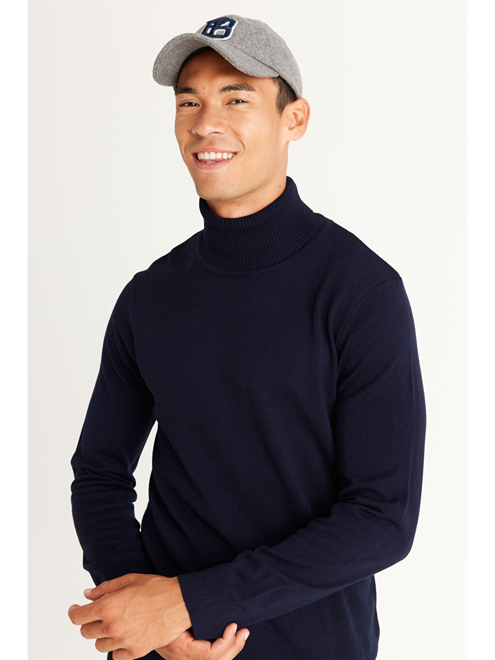 Erkek Lacivert Standart Fit Tüylenme Yapmayan Tam Balıkçı Yaka Triko Kazak-4