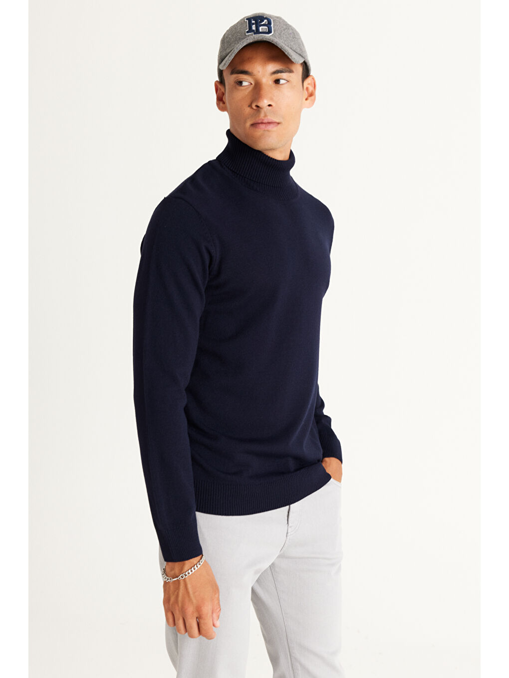 Erkek Lacivert Standart Fit Tüylenme Yapmayan Tam Balıkçı Yaka Triko Kazak-5