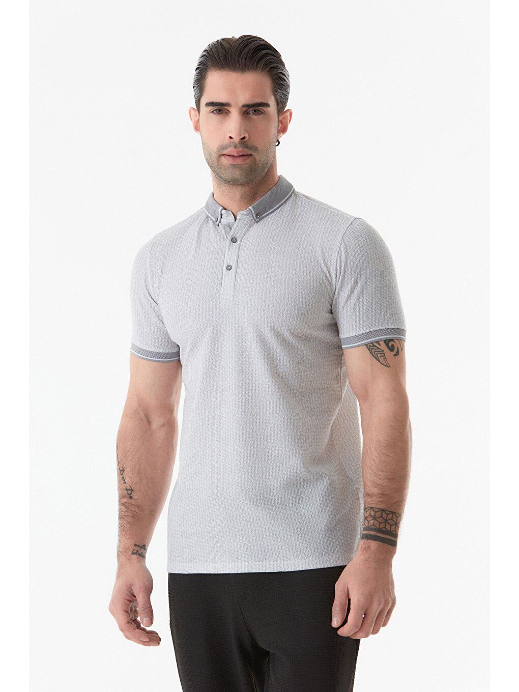 Gri Baskılı Polo Yaka Tişört-2