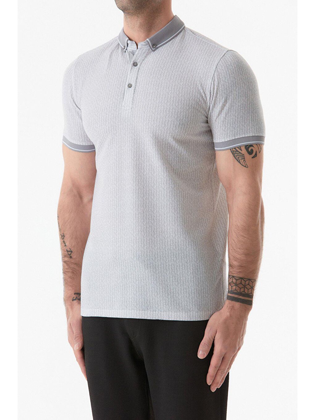 Gri Baskılı Polo Yaka Tişört-3