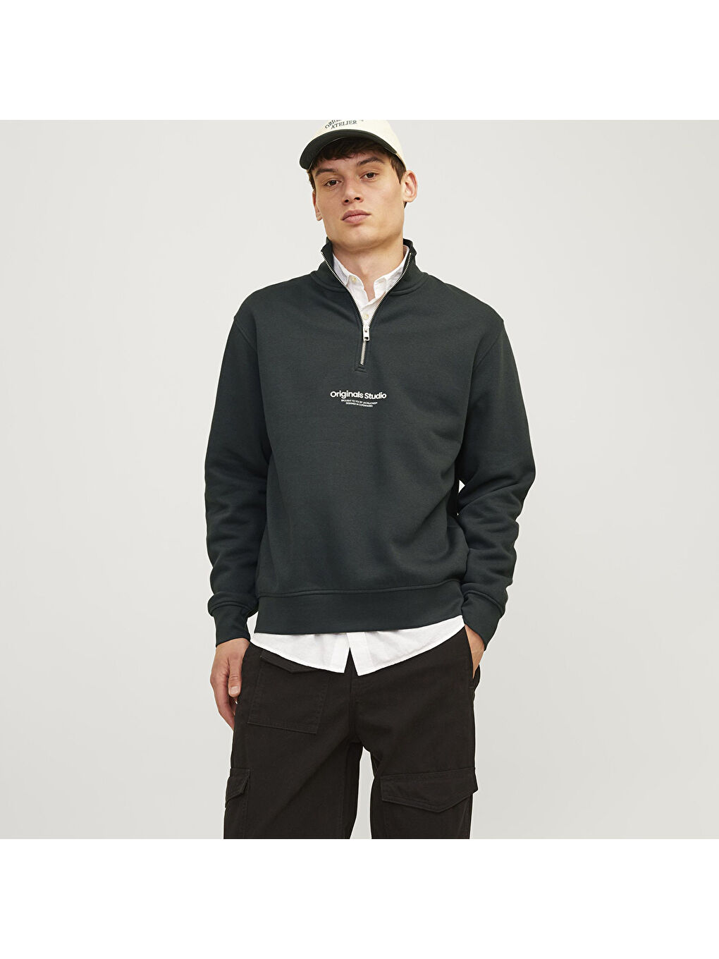 Jack & Jones Yeşil Vesterbro Quarter Zip Erkek Yeşil Dik Yaka Sweatshirt