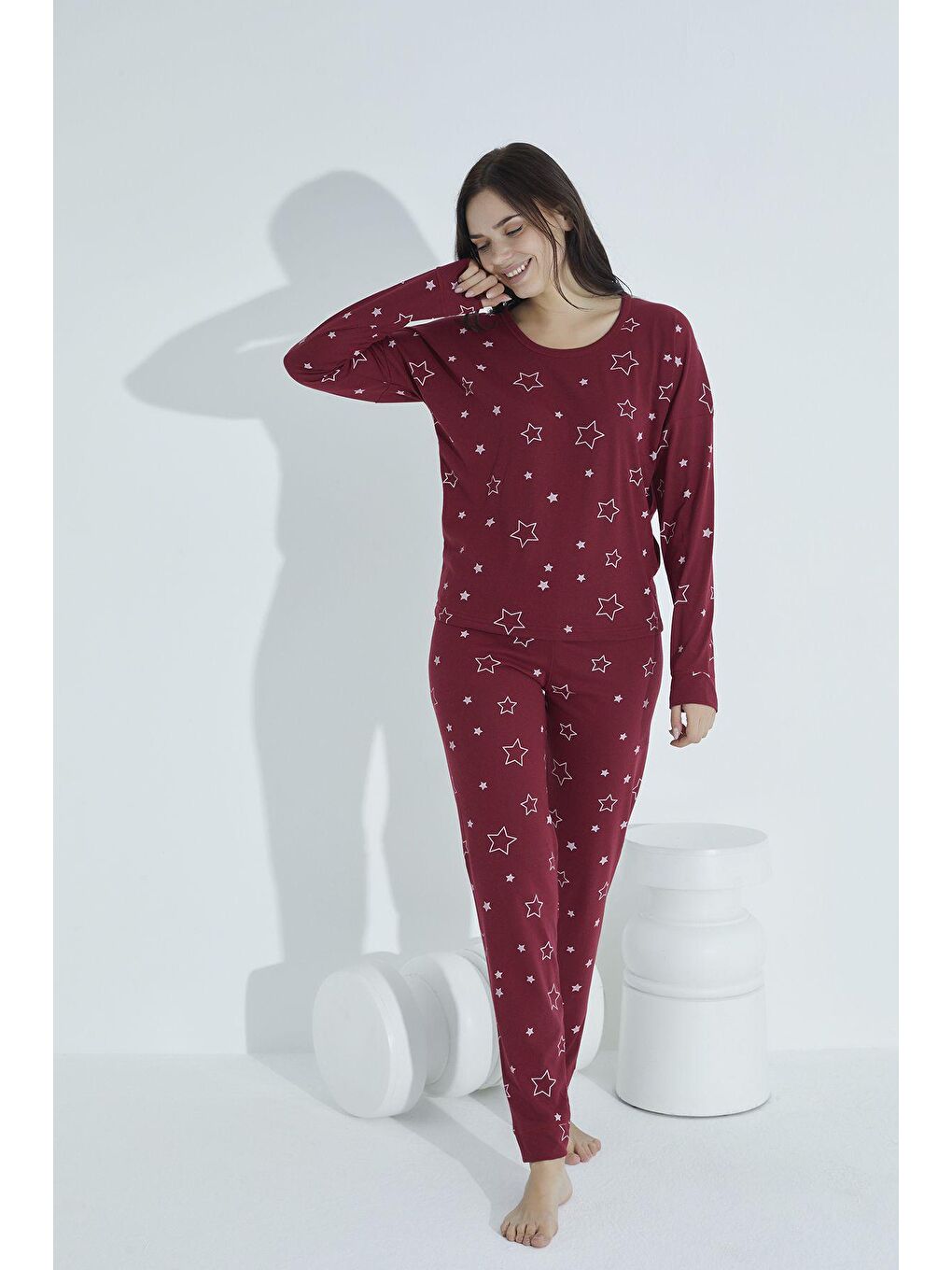 ELİTOL Bordo Desenli Pijama Takim 954 -1 - 1