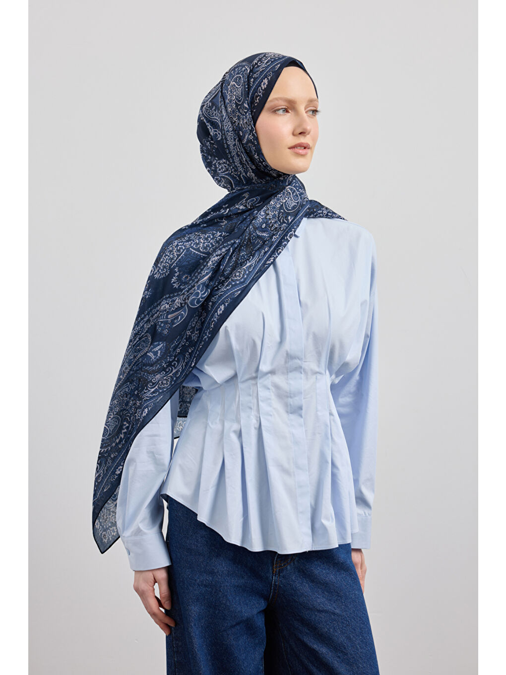 Pamuk Şal Flow İndigo-1
