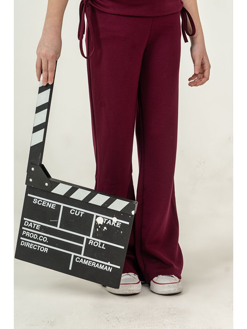 Kırmızı Kemer Kenarı Büzgülü Biyeli Kız Çocuk Eşofman Altı-3