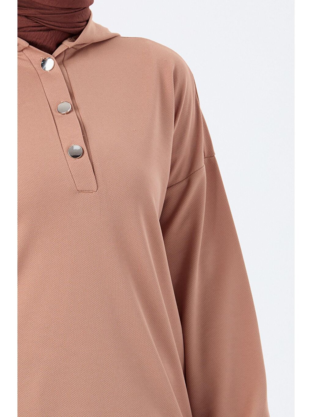 Bej Kapüşonlu Yaka Kadın Vizon Tunik Pantolon - 13078-3