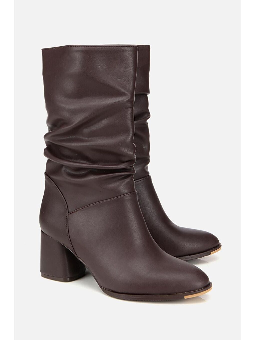 Kadın Kahverengi Kırışık Görünümlü Diz Altı Topuklu Bot-1