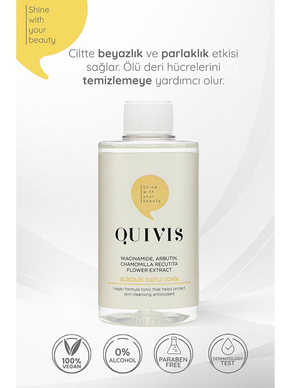 quivis Renksiz 3’lü Cilt Bakım Seti- Glikolik Asit Tonik 200ml - C Vitamini Serum 30ml ve Hyaluronik Serum 30ml - 2