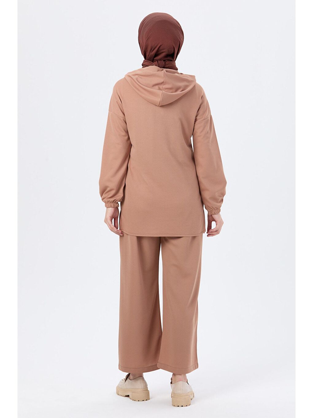 Bej Kapüşonlu Yaka Kadın Vizon Tunik Pantolon - 13078-4